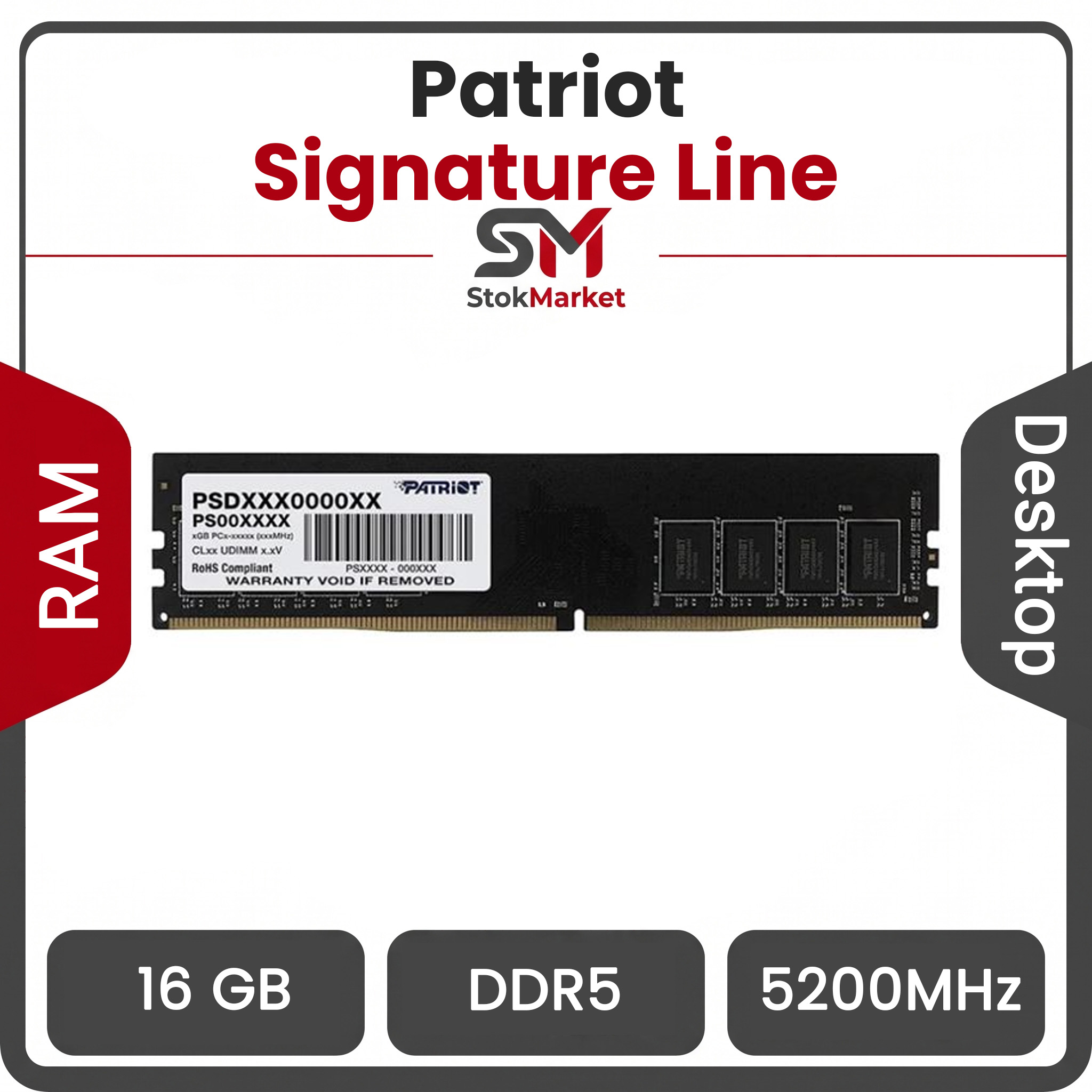 8825c044-b046-4247-b48c-41183f7992 رم کامپیوتر پاتریوت ظرفیت 16 گیگابایت 5200 مگاهرتز DDR5 تک کاناله CL42 مدل Signature Line - تصویر 1