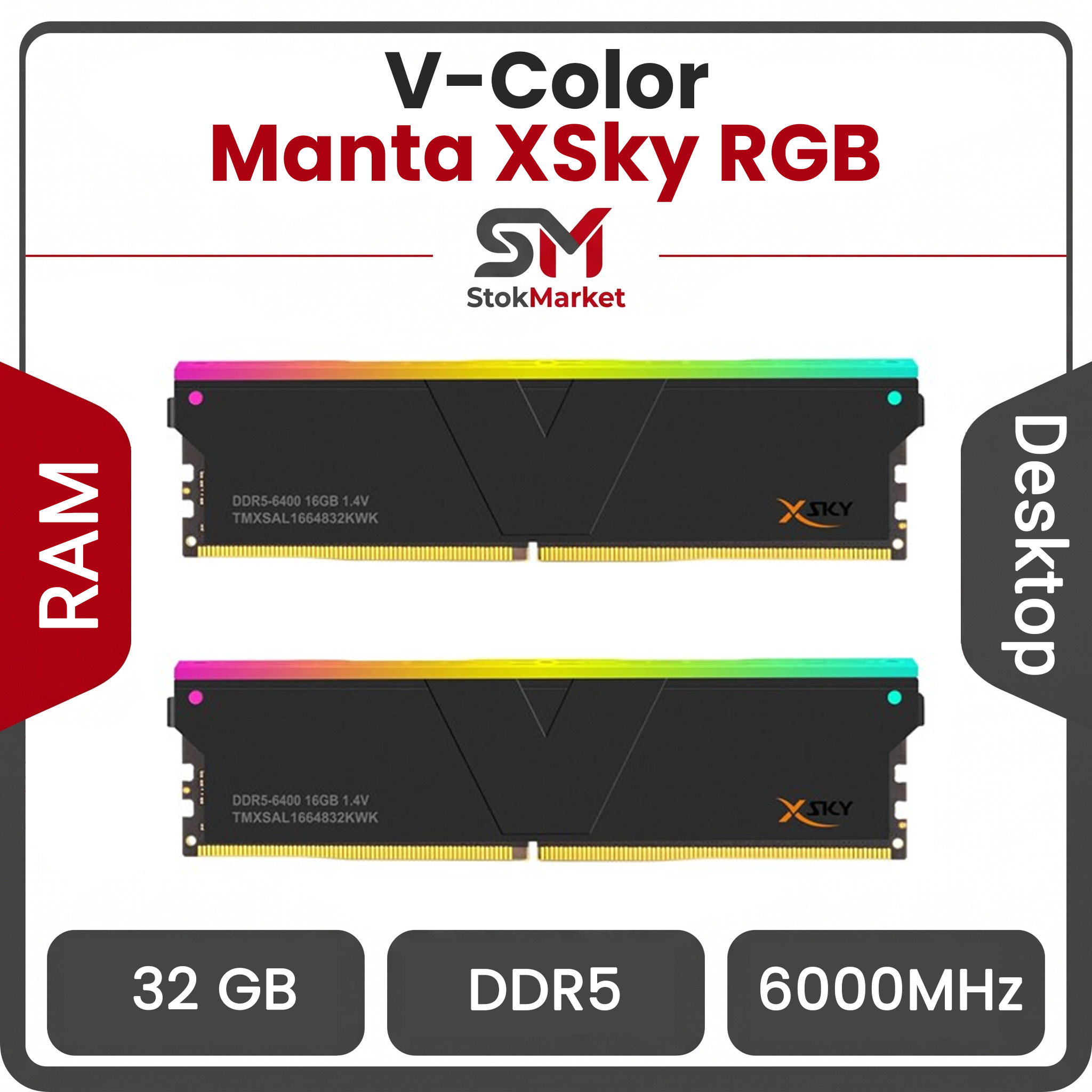 8825c044-b046-4247-b48c-ac413f7992 رم وی کالر دو کاناله Manta XSky RGB 32GB (2 x 16GB) DDR5 6000 CL30 - تصویر 1
