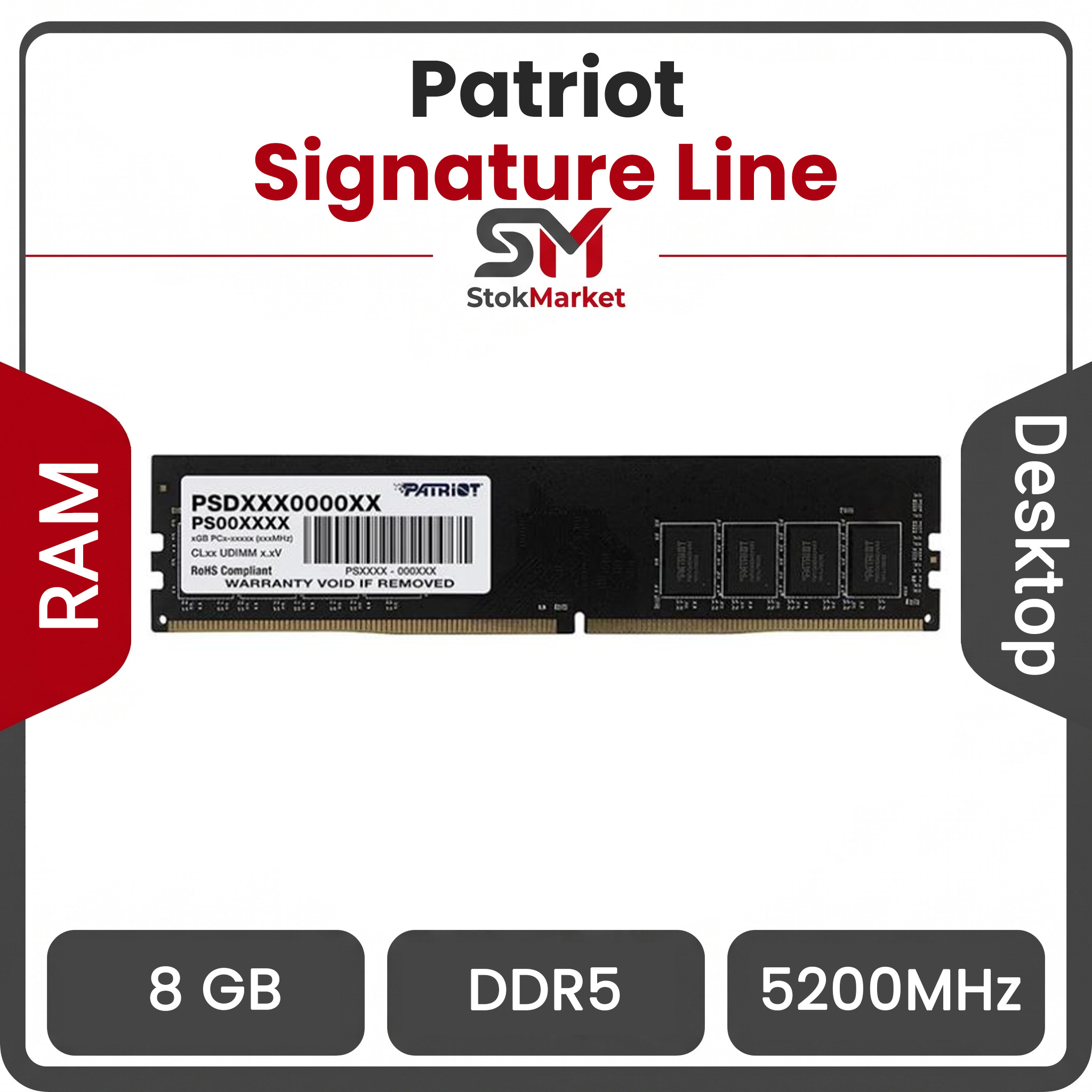 8825c044-b6-4247-b48c-ac41183f7992 رم کامپیوتر پاتریوت ظرفیت 8 گیگابایت 5200 مگاهرتز DDR5 تک کاناله CL42 مدل Signature Line - تصویر 1