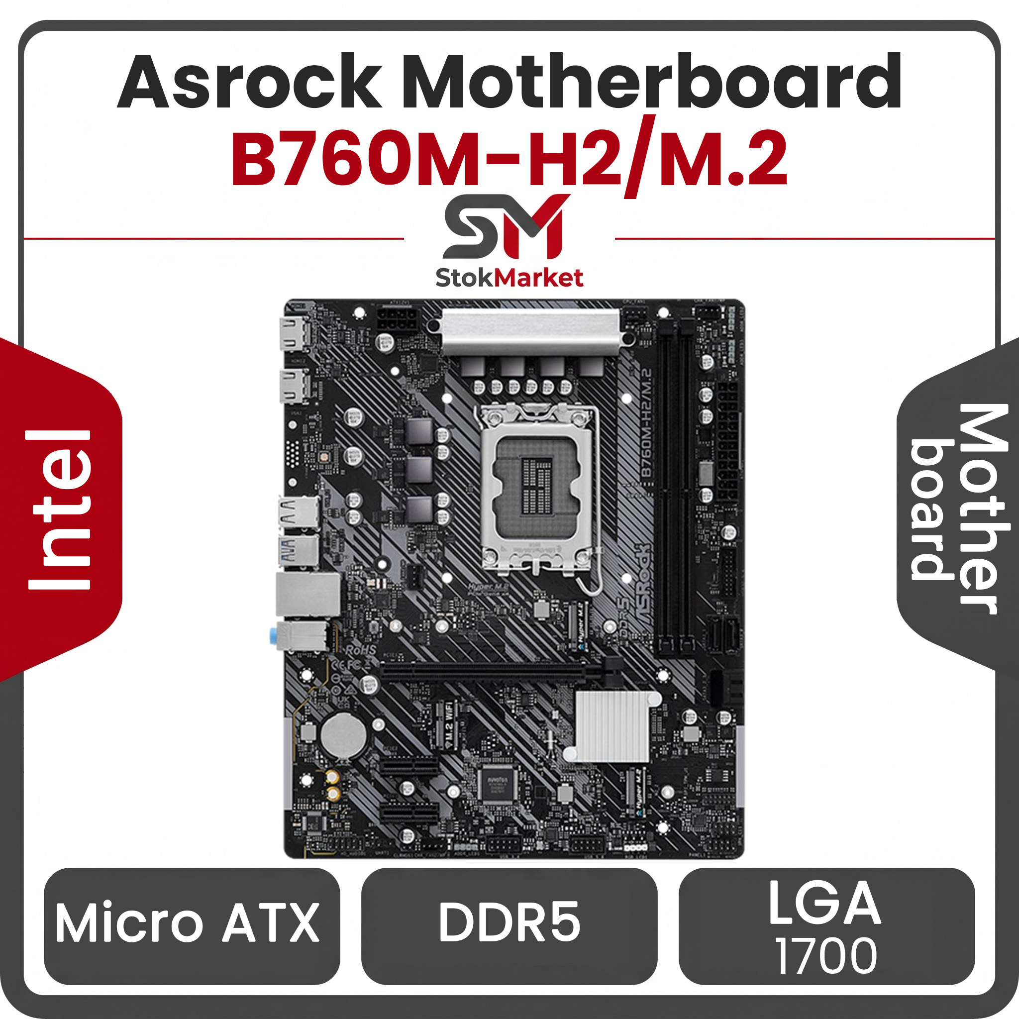 bafd6096-1620-46de-a81054edc15989db مادربرد ازراک مدل B760M-H2/M.2 DDR5 - تصویر 1