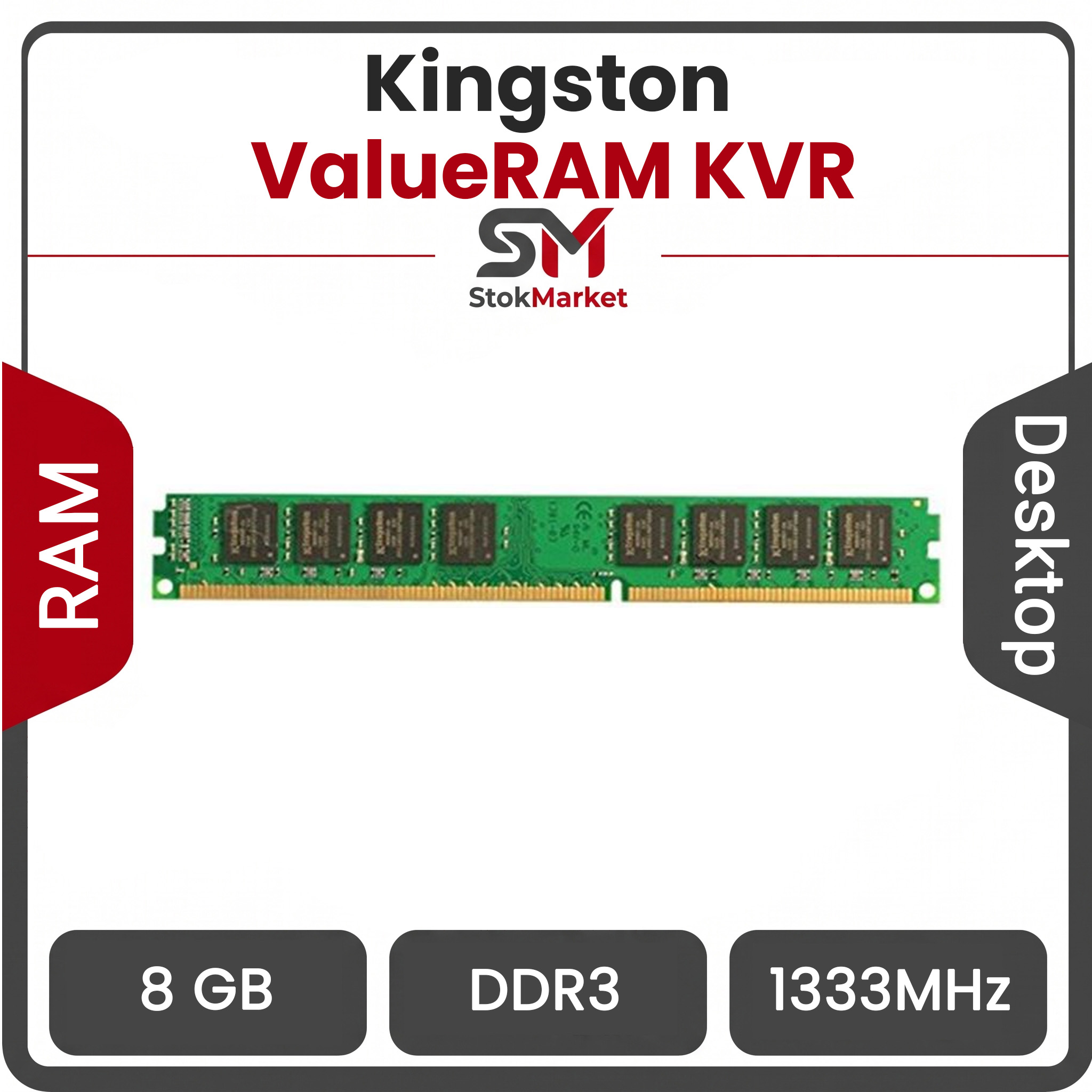 1a558b65e-af1c-44a3-8c2e-85a24448702 رم کامپیوتر DDR3 تک کاناله 1333 مگاهرتز CL11 کینگستون مدل ValueRAM KVR ظرفیت 8 گیگابایت - تصویر 1
