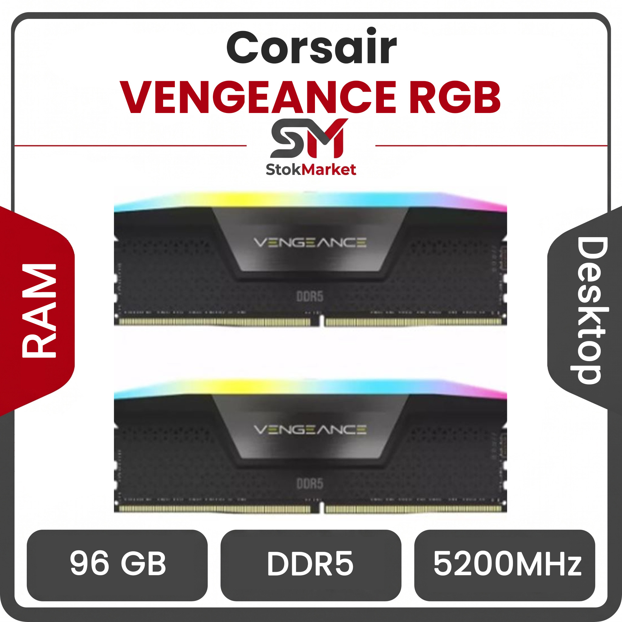 5dde76eb-4b7d-44f2-9886-aa6c2a55787197 رم کامپیوتر DDR5 دو کاناله 5200 مگاهرتز CL38 کورسیر VENGEANCE RGB ظرفیت 96 گیگابایت - تصویر 1