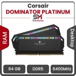 رم کورسیر دومیناتور مشکی DOMINATOR PLATINUM RGB 64GB 32GBx2 6400MHz Cl32 DDR5